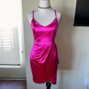 Forever Your Girl Magenta Satin Bodycon Dress lulus